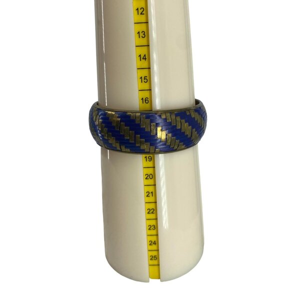 Vintage Gold & Blue Woven Brass Bangle Bracelet - Picture 2 of 3